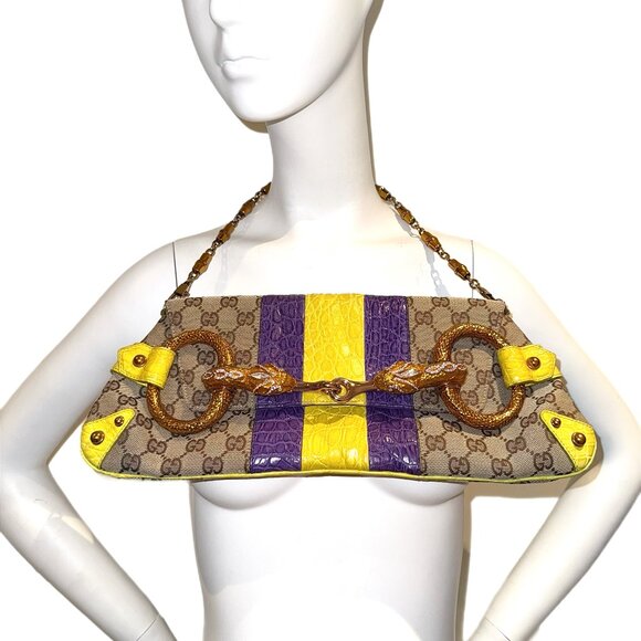 GUCCI by TOM FORD 2004 XL Vintage Runway Ad Campaign Horsebit Chain Bag Crystal - Picture 1 of 14